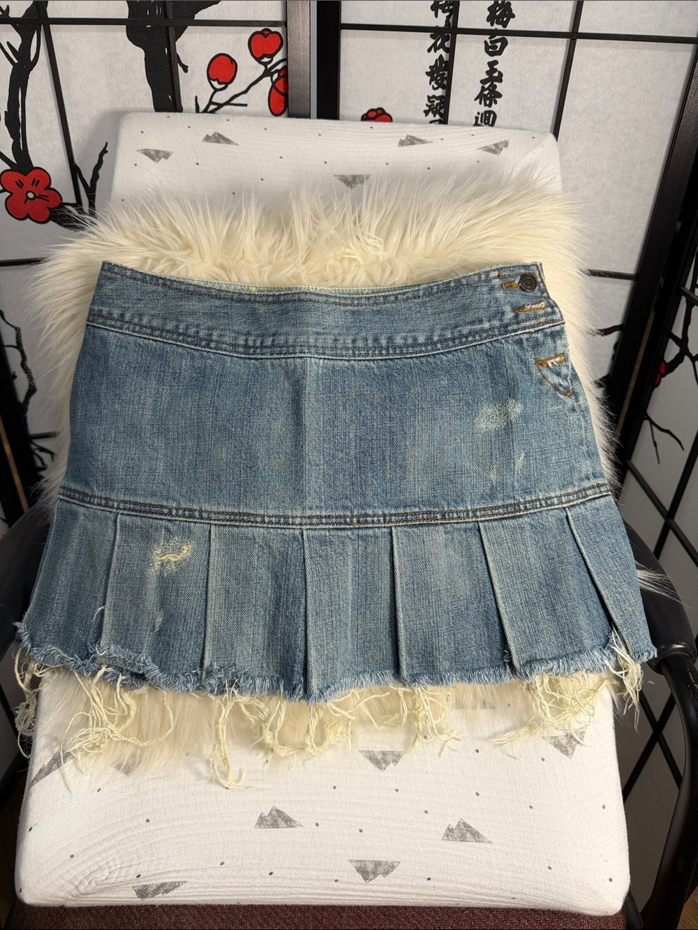 Vintage Denim Pleated Mini Skirt - Light Blue